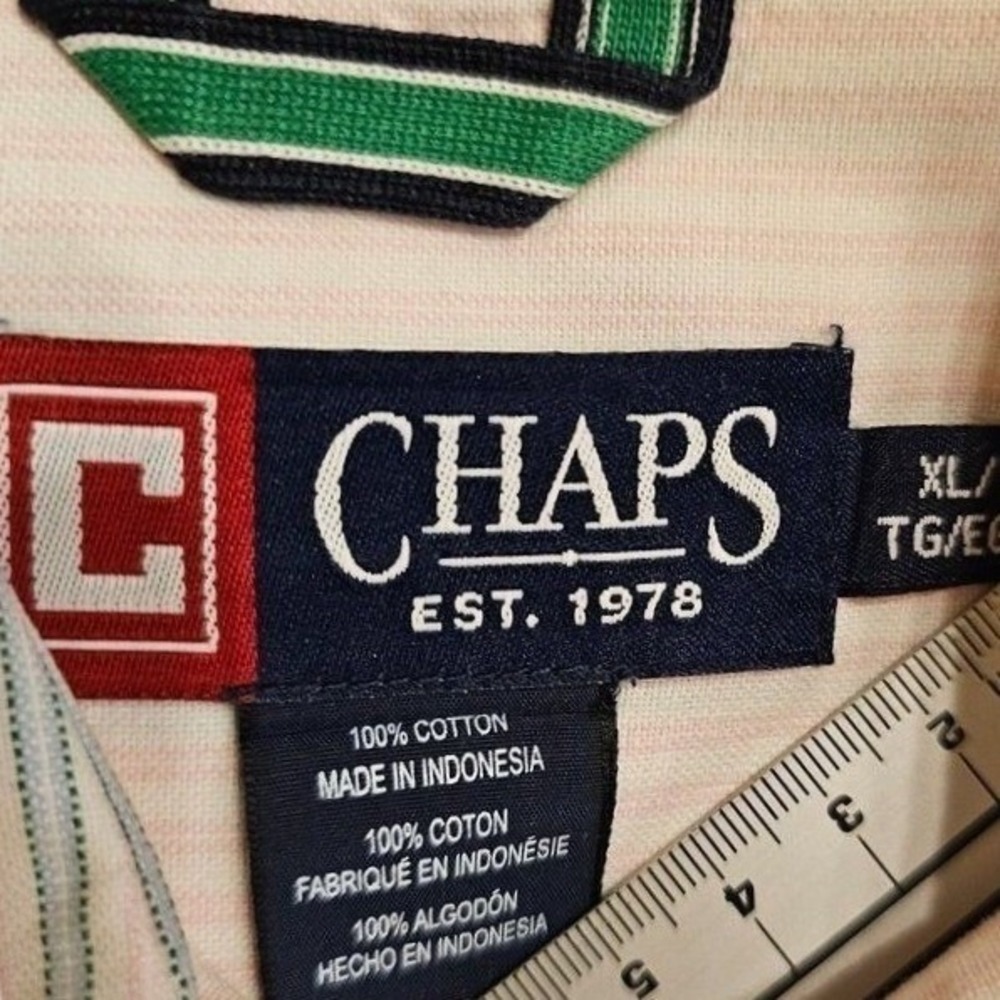 Chaps LS Shirt XL White Pink Blue Stripes Cotton Mens